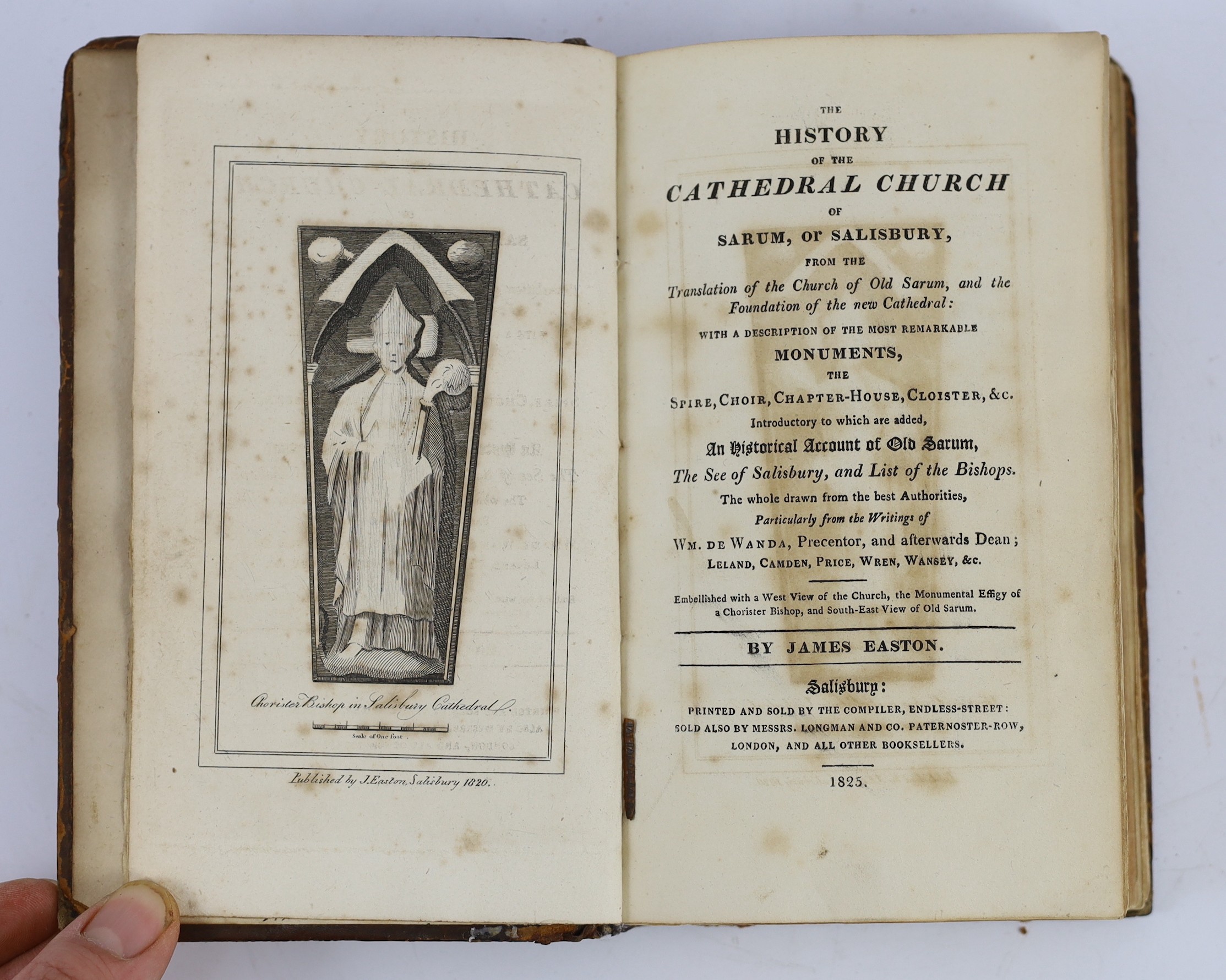 WILTS: Easton, James - The History of the Cathedral Church of Sarum, or Salisbury ... to which are added, an Historical Account of Old Sarum ... 3 plates; contemp. gilt-decorated calf, rebacked. Salisbury, 1825